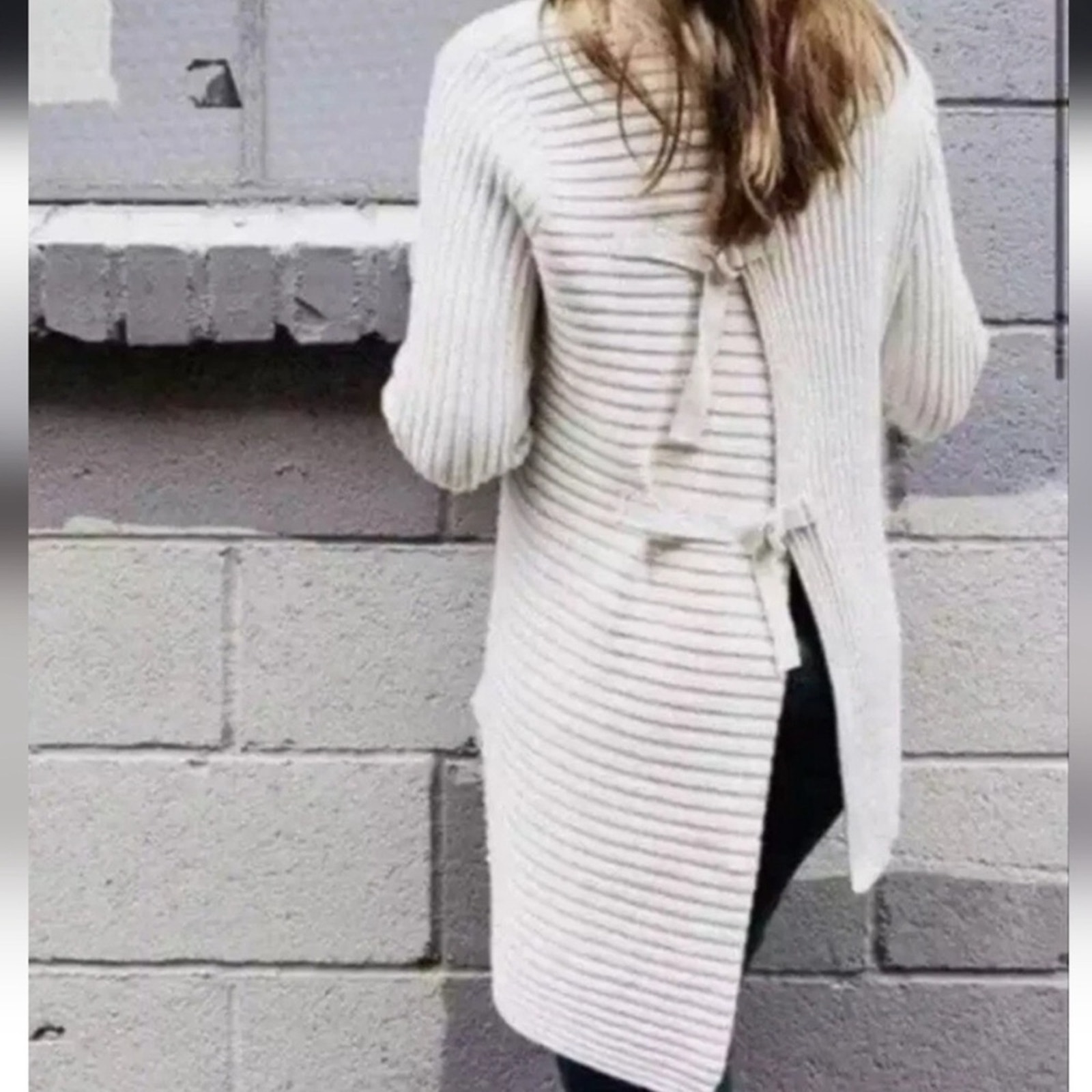 Cabi | D-Ring Ribbed Knit Mock Neck Asymmetric Pullover Sweater Cotton Ivory Xs